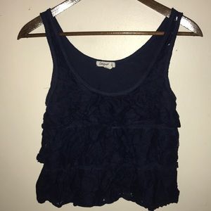 Navy blue floral lace tank top with ruffles